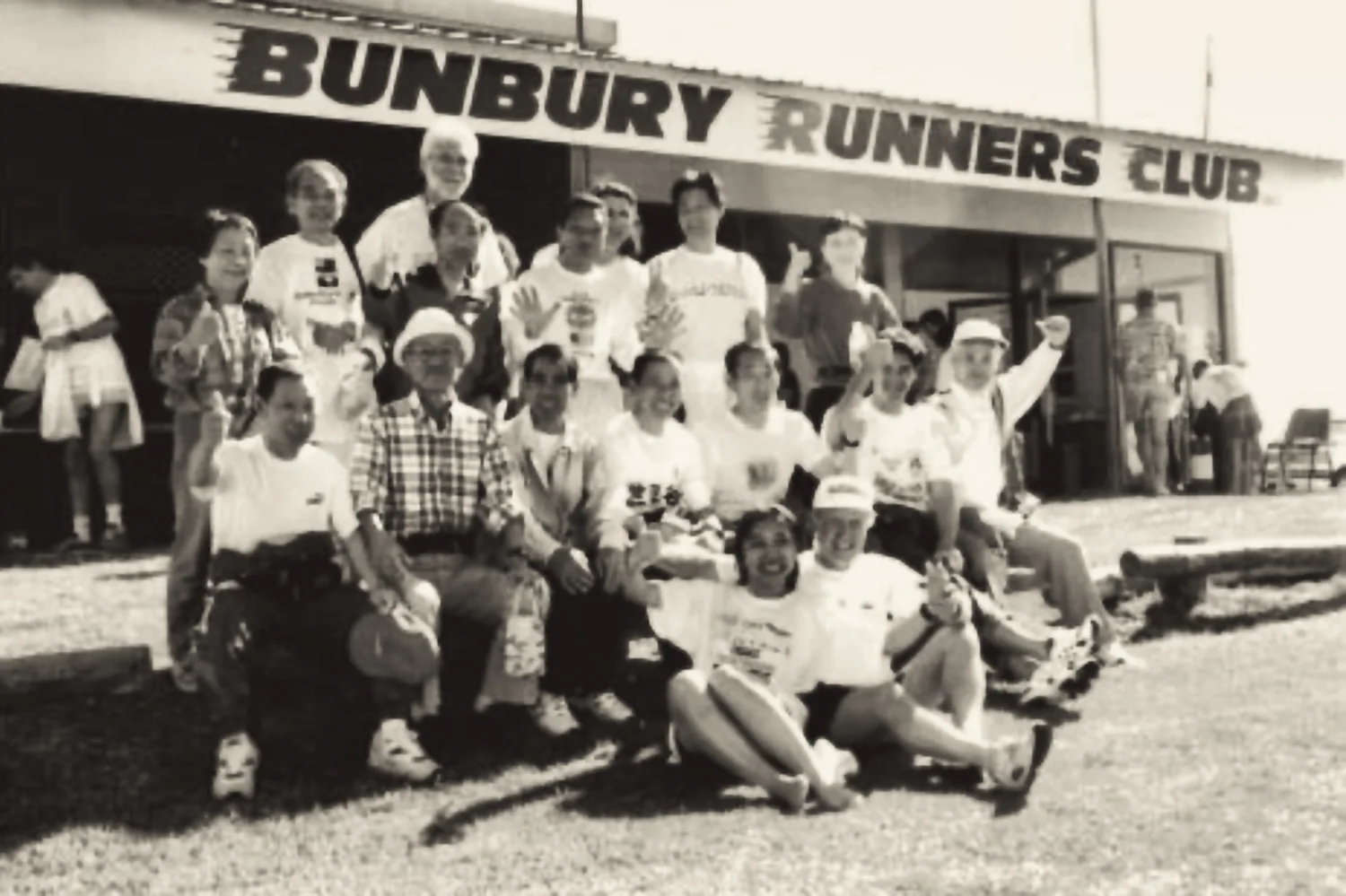 Runners and families gathered outside the Bunbury Runners Club after the race.